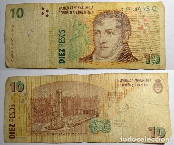 Billetes extranjeros: Billete de ARGENTINA. 10 pesos , circulado