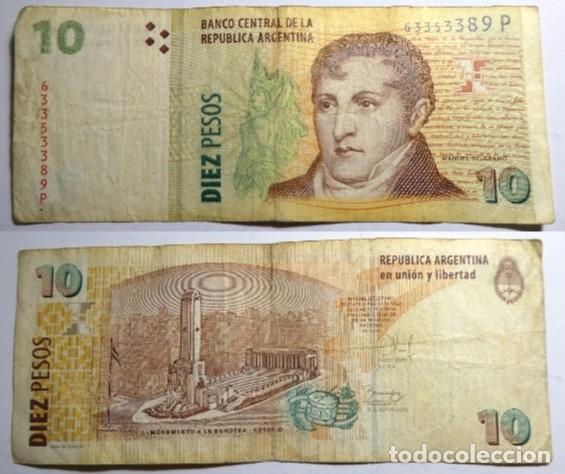 Billetes extranjeros: Billete de ARGENTINA. 10 pesos , circulado