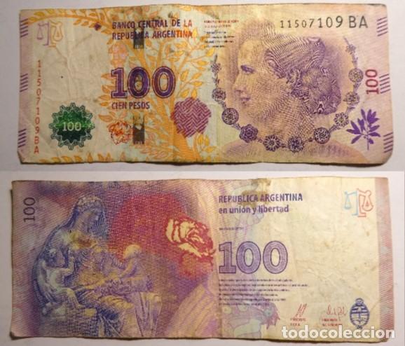 Billetes extranjeros: Billete de ARGENTINA. 100 pesos. Eva Per&oacute;n, circulado
