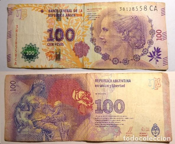 Billetes extranjeros: Billete de ARGENTINA. 100 pesos. Eva Per&oacute;n, circulado