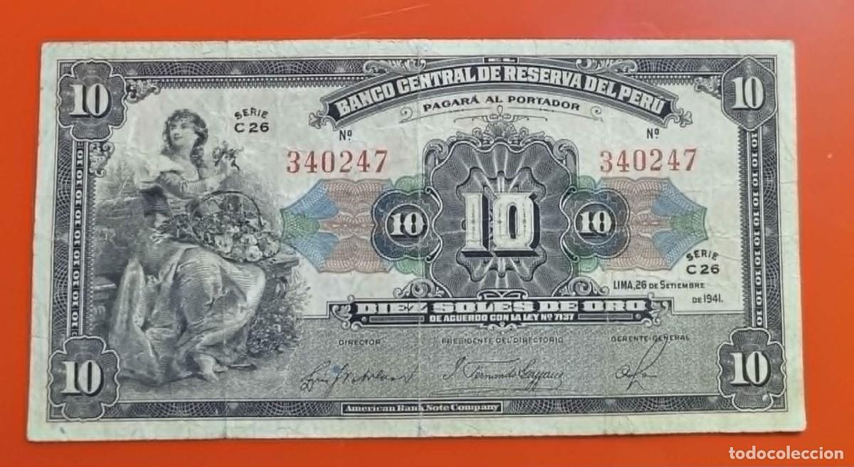 Billetes extranjeros: Billete Peru 1941. Banco Central de Reserva. 10 Soles de Oro.