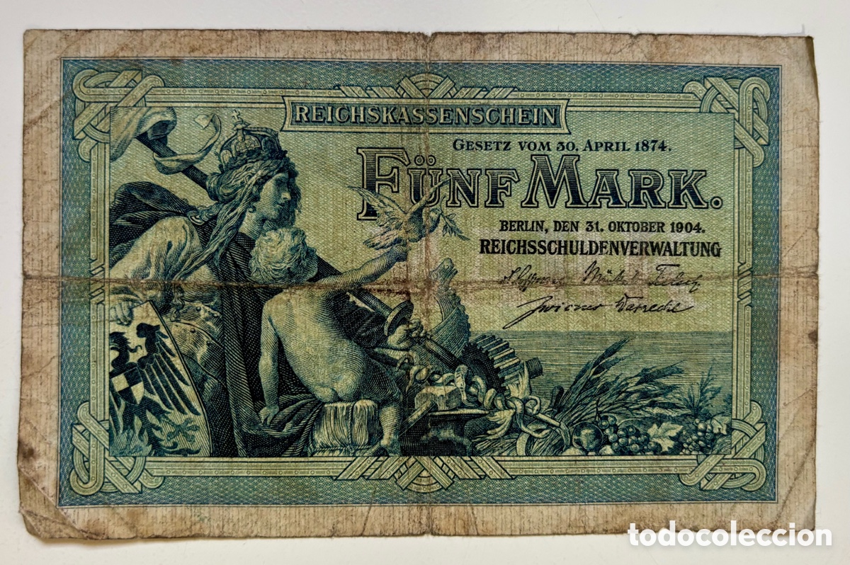 Billetes extranjeros: Billete ALEMANIA 5 Marcos 1904 . Mark