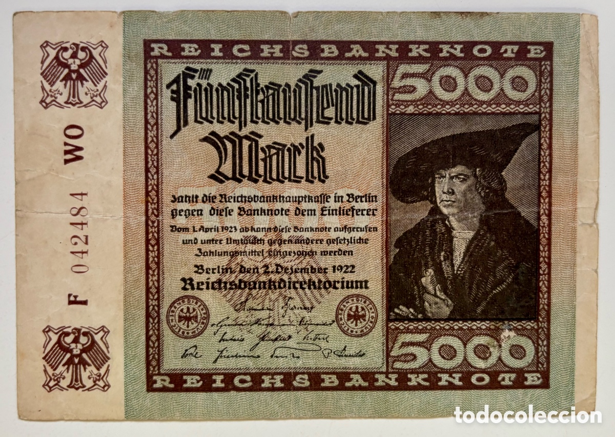 Billetes extranjeros: Billete ALEMANIA 5000 Marcos 1922 . Mark