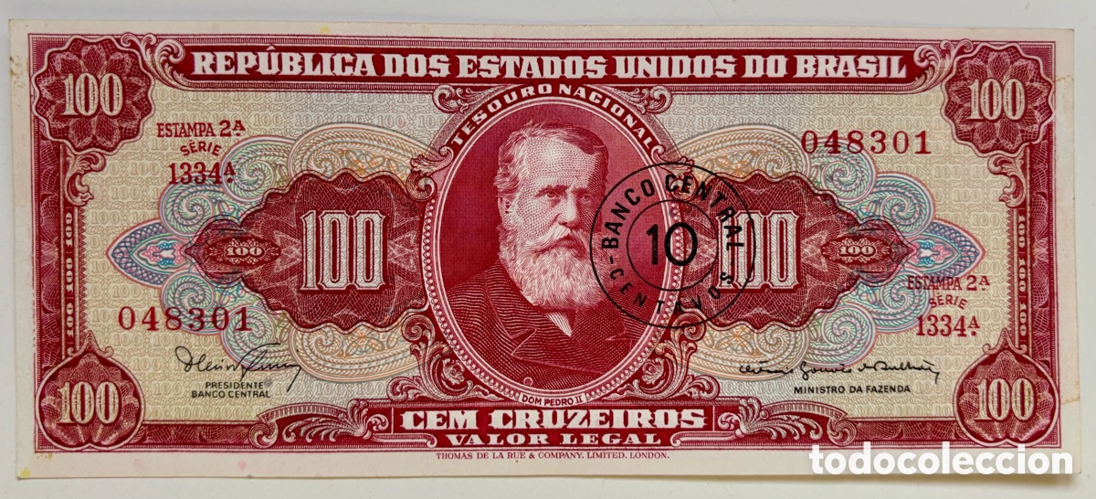 Billetes extranjeros: Billete BRASIL 100 Cruzeiros (1966-1967) 10 Centavos