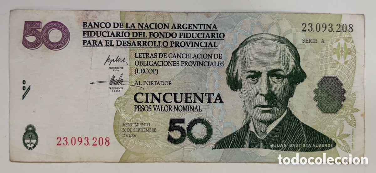 Billetes extranjeros: Billete ARGENTINA 50 Pesos 2001. Lecop