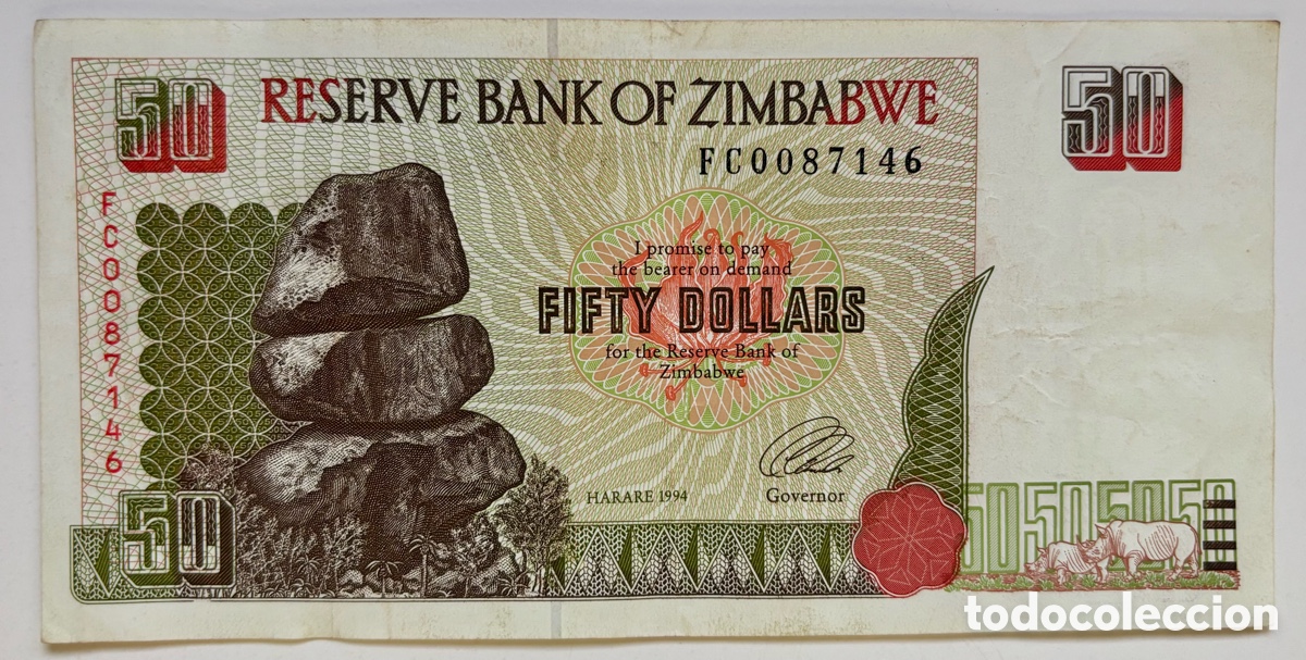 Billetes extranjeros: Billete ZIMBABWE 50 Dolares 1994 .