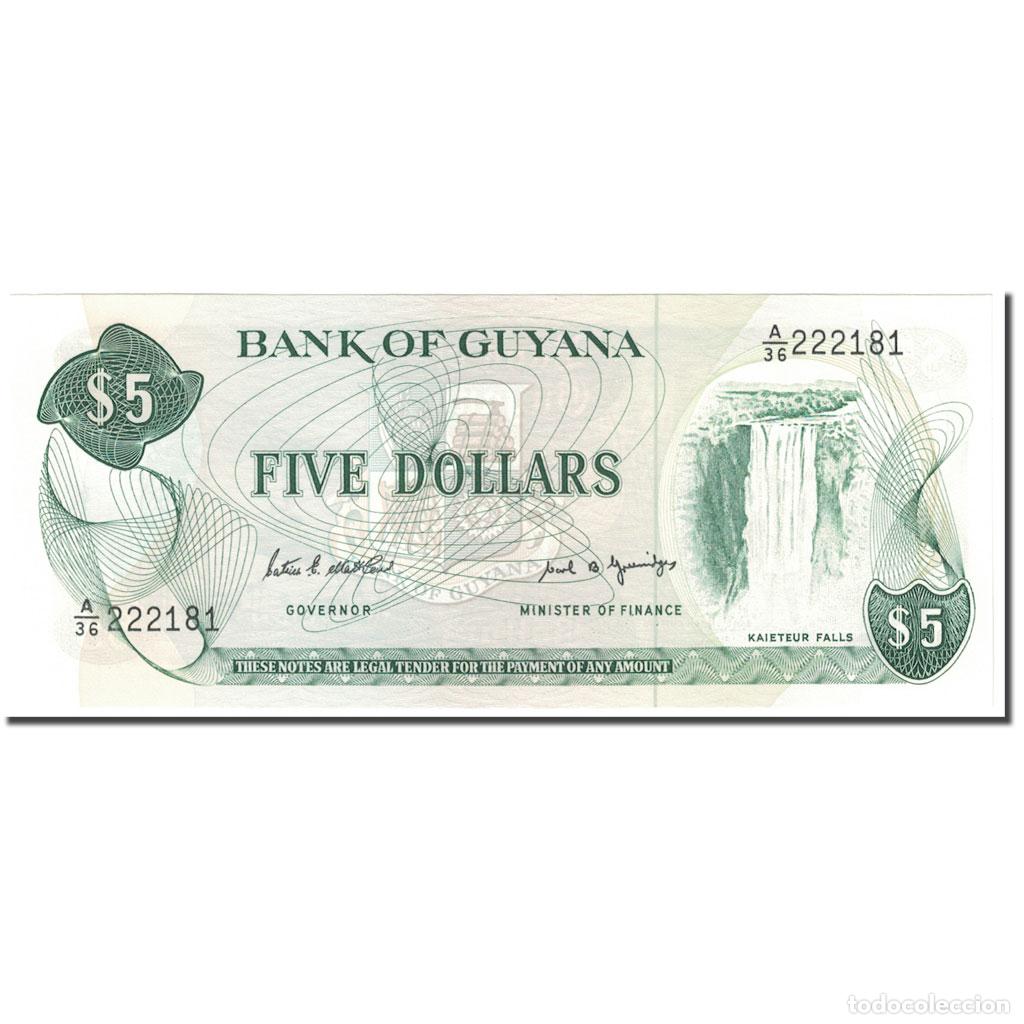 Billetes extranjeros: [#606908] Billete, 5 Dollars, 1989, Guyana, Undated (1989), KM:22e, UNC
