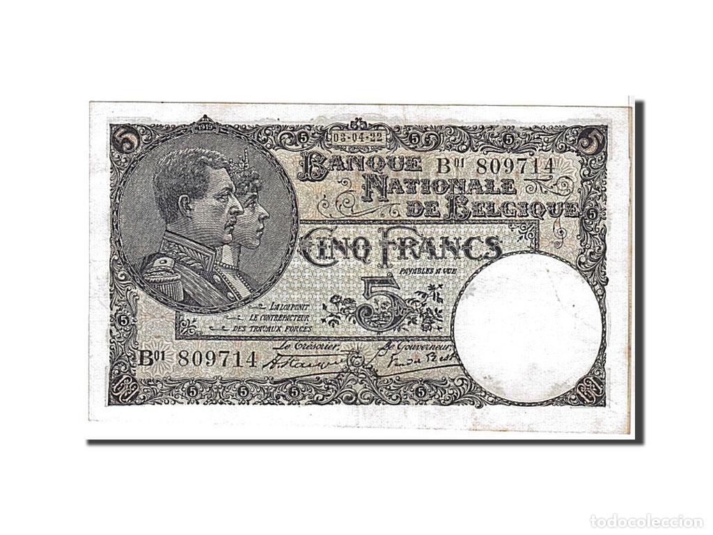 Billetes extranjeros: [#111107] Billete, 5 Francs, 1922, B&eacute;lgica, KM:93, MBC