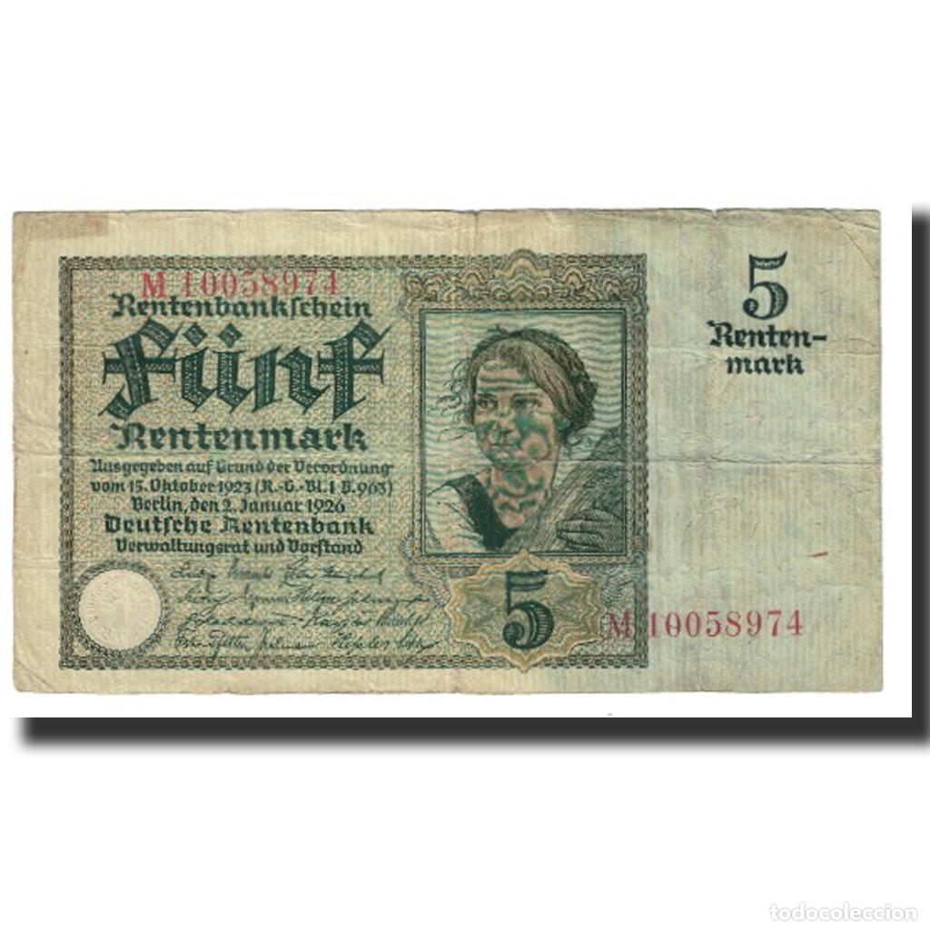 Billetes extranjeros: [#617523] Billete, 5 Rentenmark, 1926, Alemania, 1926-01-02, KM:169, BC