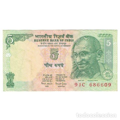 Billetes extranjeros: [#177235] Billete, 5 Rupees, 2010, India, Undated (2010), KM:94a, EBC