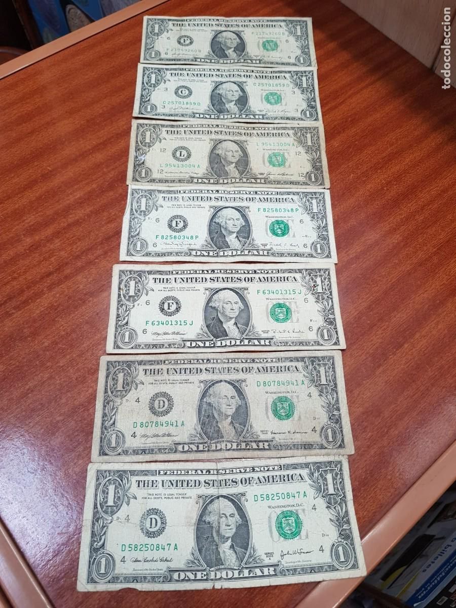 Billetes extranjeros: ESTADOS UNIDOS-LOTE DE 7 BILLETES DE 1 DOLAR-SERIES-1969-1981-1985-1988-1995-1999-2003