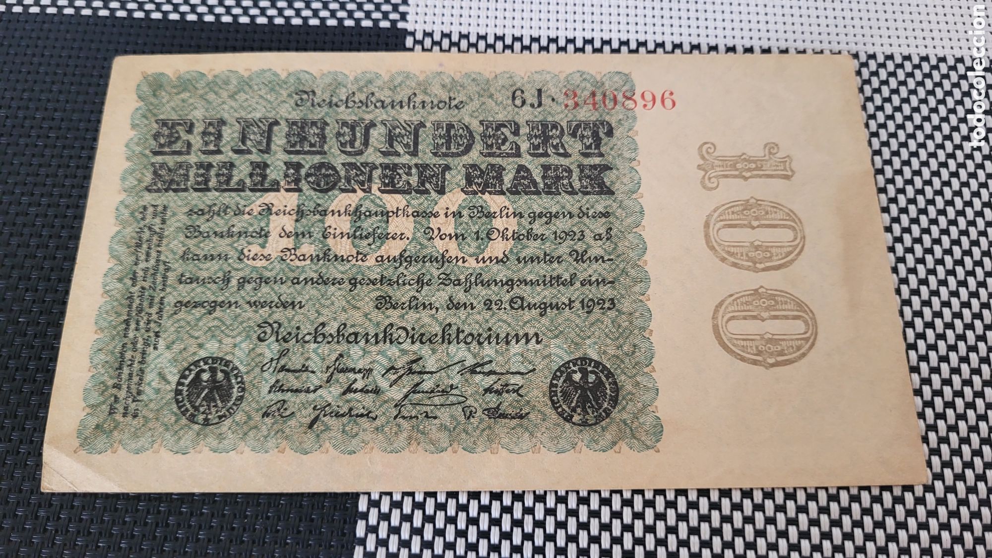 Billetes extranjeros: Antiguo bilete 100 millones mark Alemania 1923