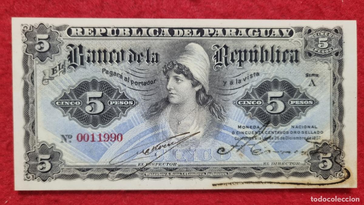 Billets internationaux: Q8 BILLETE PARAGUAY 5 PESOS 1907 ORIGINAL T990