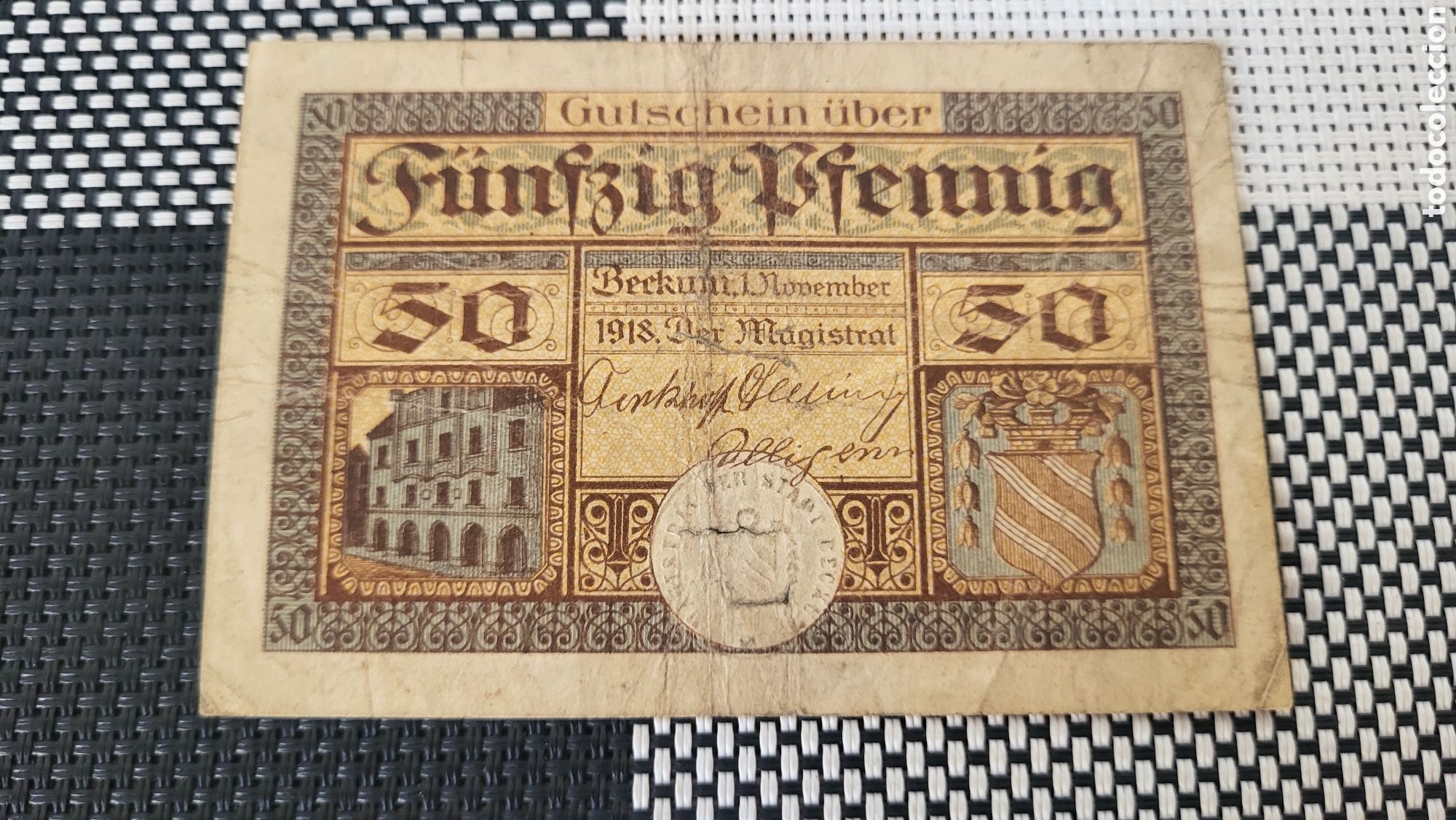 Billetes extranjeros: Antiguo bilete 50 pfennig lmperio Aleman