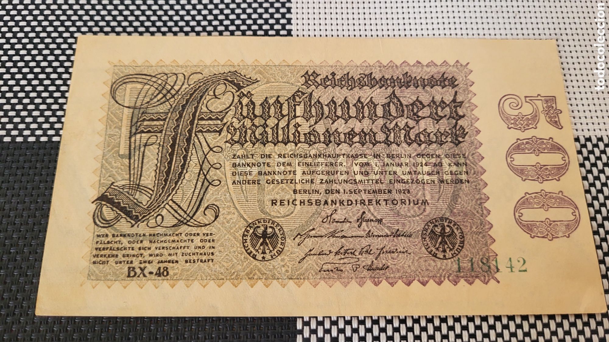 Billetes extranjeros: Antiguo bilete 500 mark lmperio Aleman
