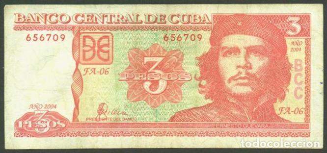 Billetes extranjeros: CUBA. 3 pesos 2004. Primera fecha del modelo.