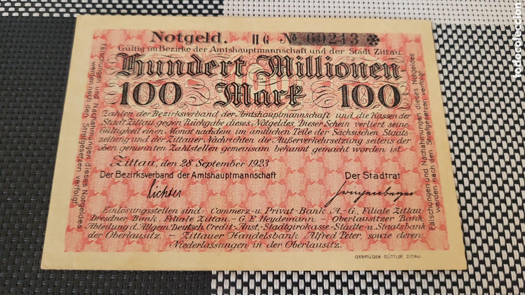 Banconote internazionali: Antiguo bilete lmperio Aleman 1923