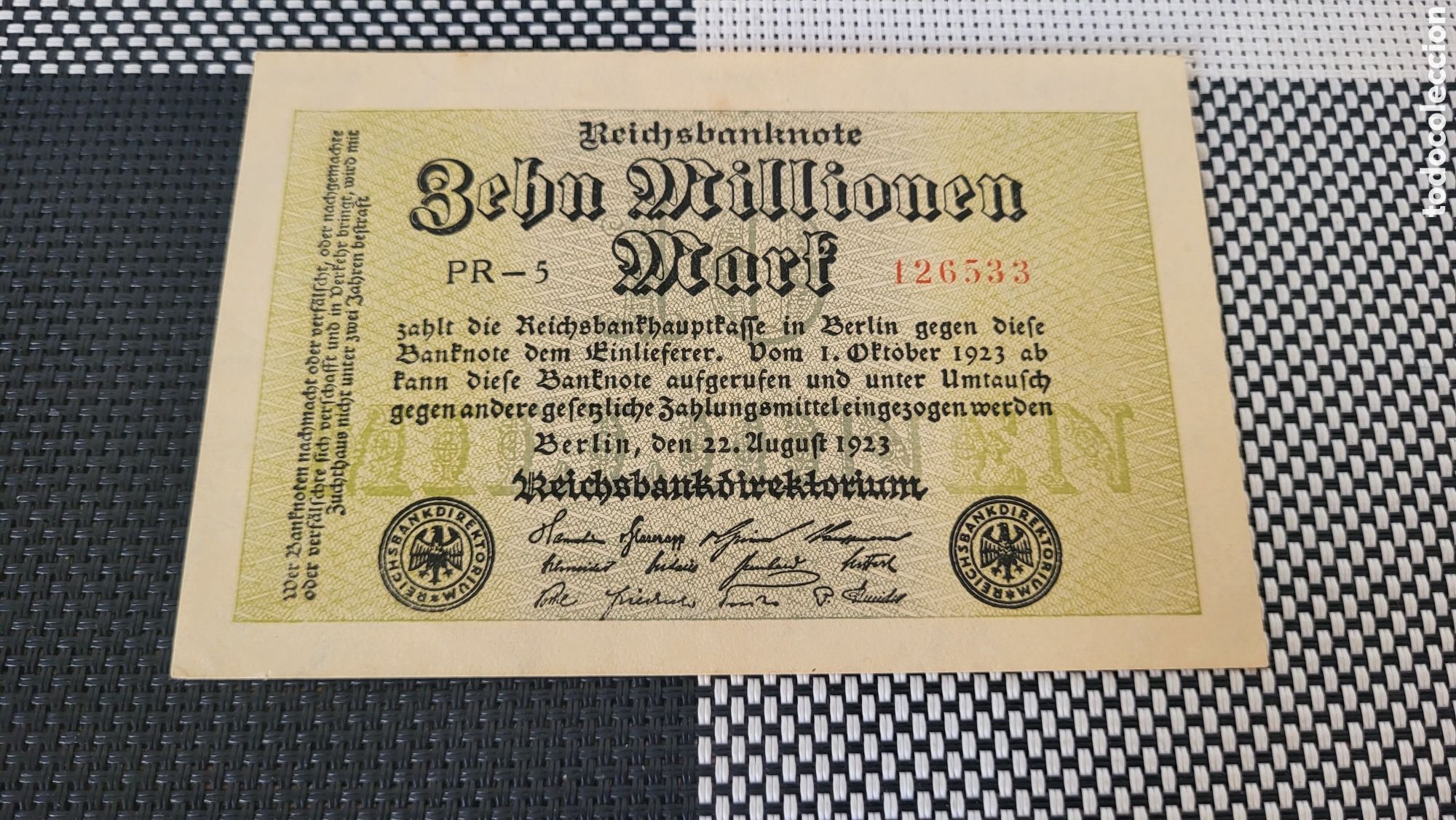 Banconote internazionali: Antiguo bilete lmperio Aleman 1923