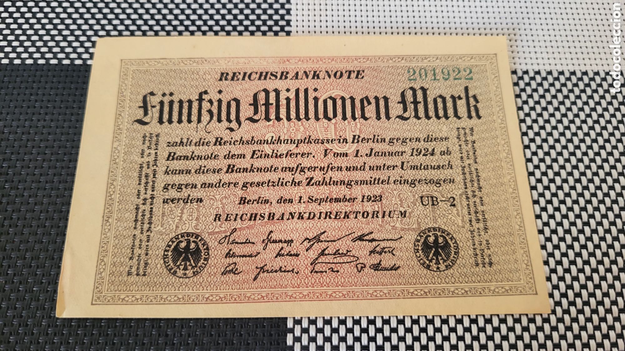 Banconote internazionali: Antiguo bilete lmperio Aleman 1924