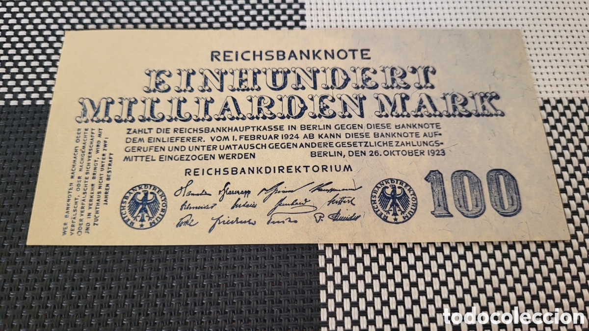 Banconote internazionali: Antiguo bilete lmperio Aleman 1923