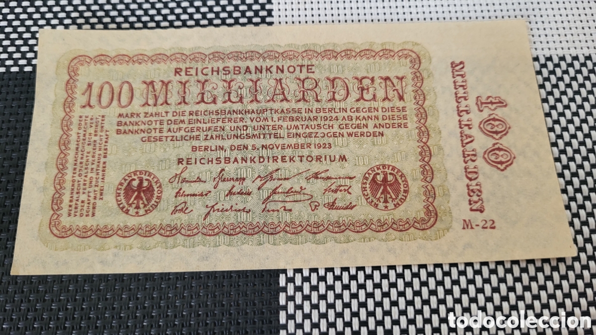 Banconote internazionali: Antiguo bilete lmperio Aleman 1923