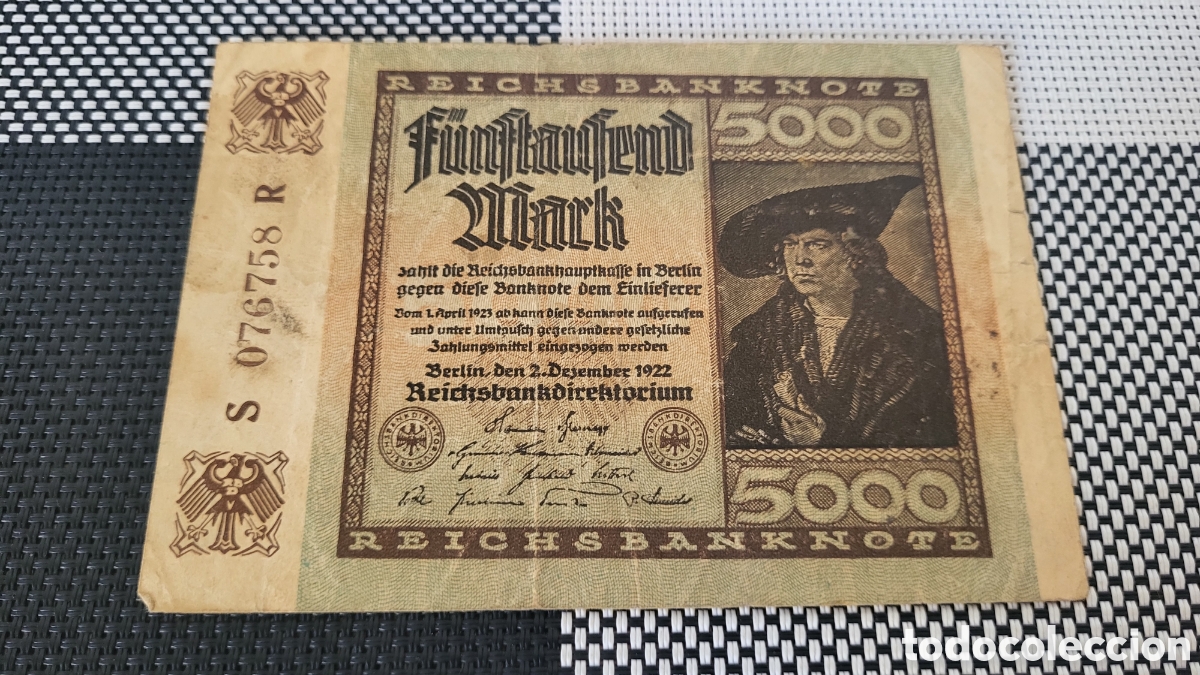 Banconote internazionali: Antiguo bilete lmperio Aleman 1922