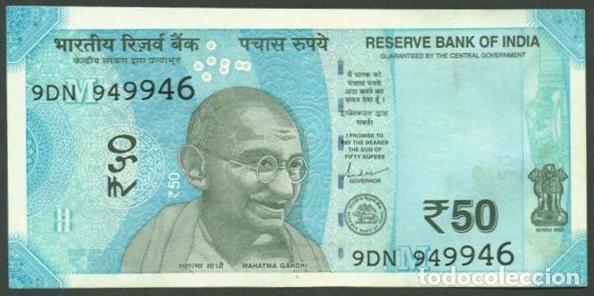 Billetes extranjeros: INDIA. 50 rupees 2024. Letra M.