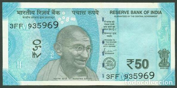 Billetes extranjeros: INDIA. 50 rupees 2024. Letra M.