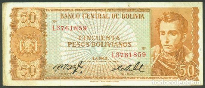 Billetes extranjeros: BOLIVIA. 50 pesos bolivianos L.1962. Pick 162. Variante de firmas.