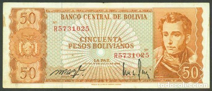 Billetes extranjeros: BOLIVIA. 50 pesos bolivianos L.1962. Pick 162. Variante de firmas.