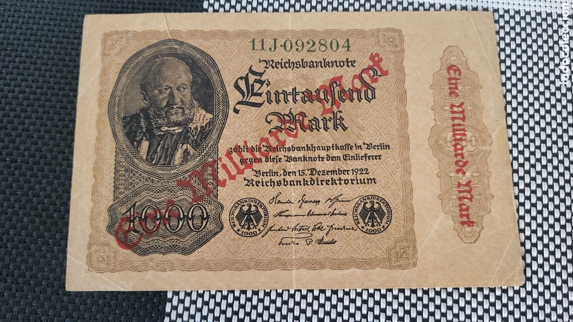 Billetes extranjeros: Antiguo bilete lmperio Aleman1922
