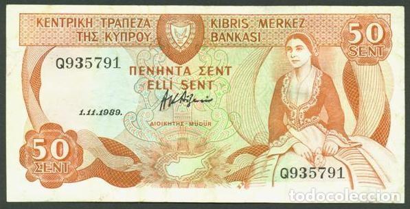 Billetes extranjeros: CHIPRE. 50 cents 1.11. 1989. Pick 52.