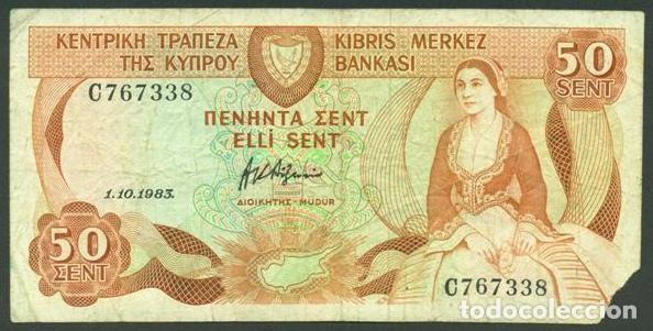 Billetes extranjeros: CHIPRE. 50 cents 1.10. 1983. Pick 49.