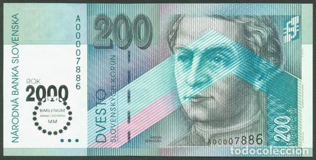Billetes extranjeros: ESLOVAQUIA. Conmemorativo 200 korun 2000. MILLENIUM. Pick 37. S/C.