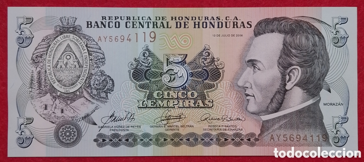 Billetes extranjeros: Billete Honduras 5 lempiras Pick #91a (KM:91a) 2006 s/c