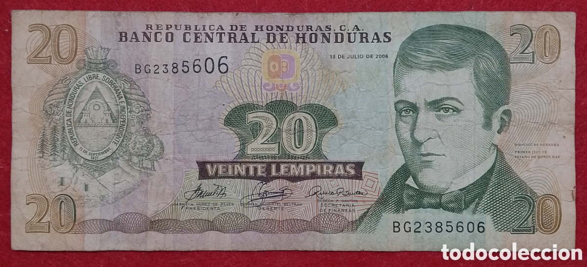 Billetes extranjeros: Billete Honduras 20 lempiras Pick #93a 2006