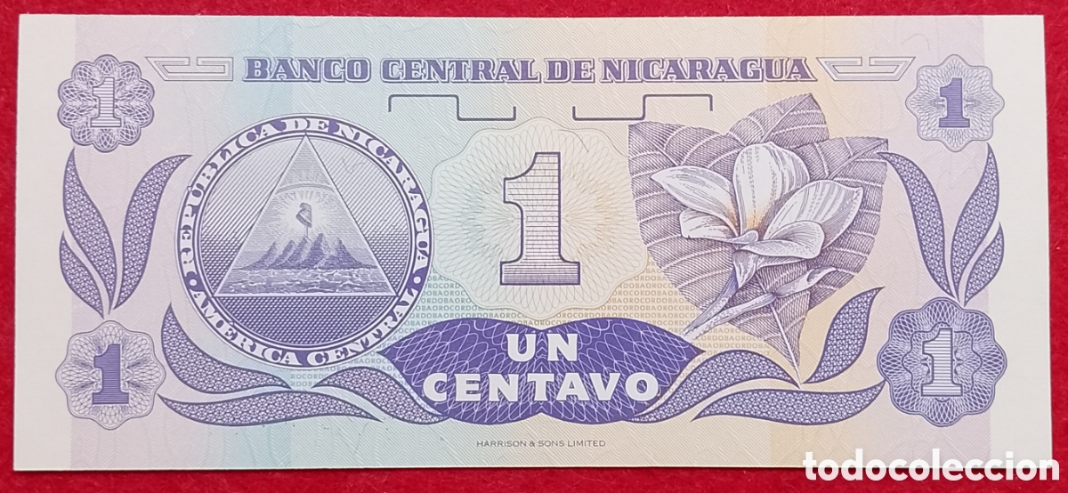 Notas Internacionais: Billete Nicaragua 1 centavo de C&oacute;rdoba Pick 167 1991 s/c