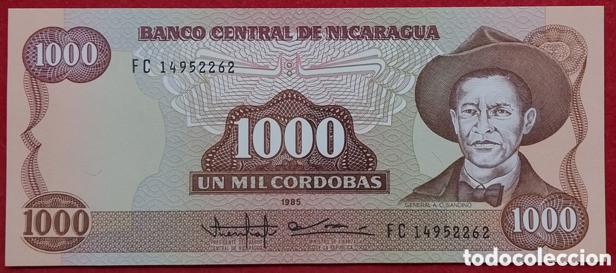 Billetes extranjeros: Billete de Nicaragua 1000 C&oacute;rdobas Pick #156b 1985 s/c