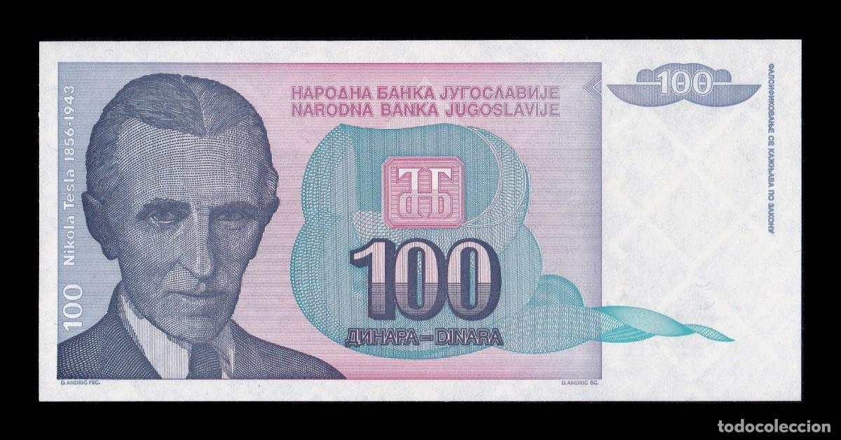 Billetes extranjeros: Yugoslavia 100 Dinares Nikola Tesla 1994 Pick 139 Sc Unc
