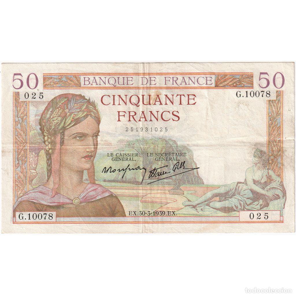 Billetes extranjeros: [#1515717] Francia, 50 Francs, C&eacute;r&egrave;s, 1939-03-30, G.10078, BC