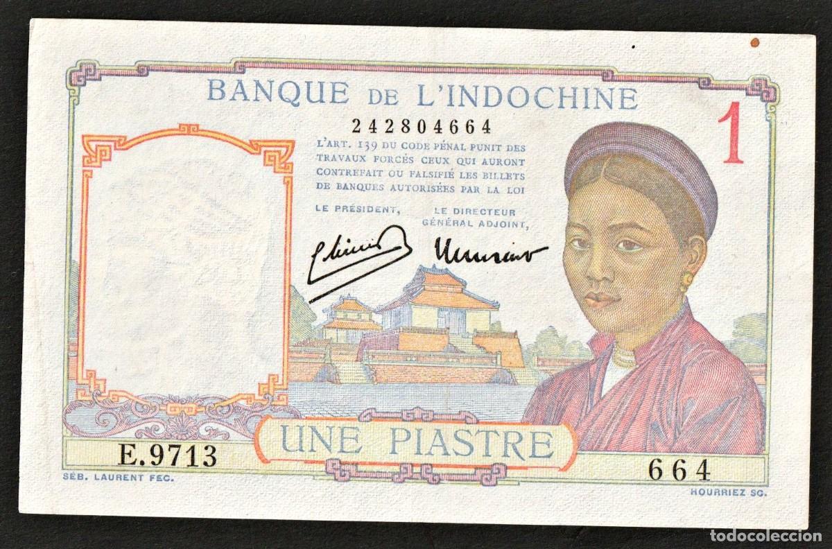 Billetes extranjeros: Indochina Francesa 1 Piastra ,sin fecha (1949) , P-54e EF+