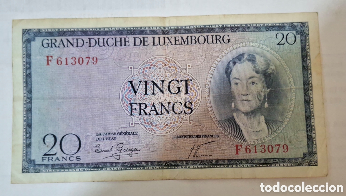 Billetes extranjeros: Billete Luxemburgo,1.954, 20 Francos,BC+.