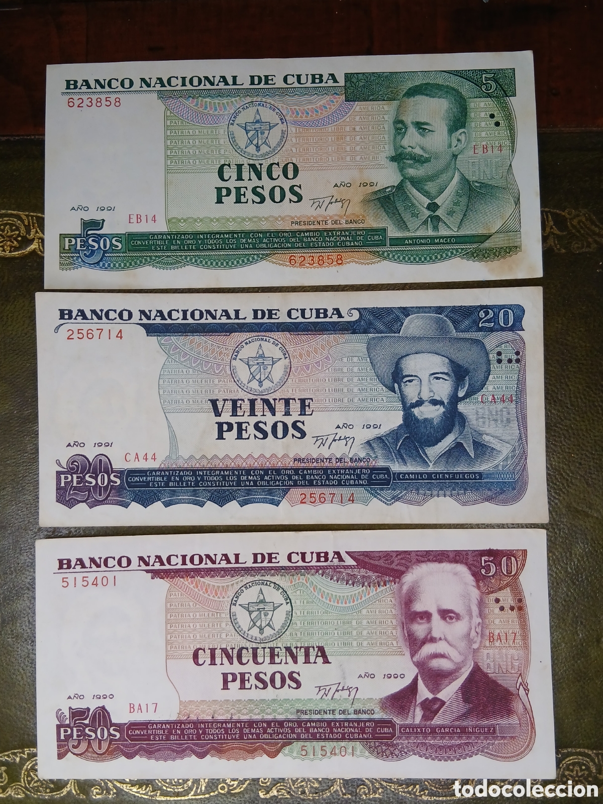 Billetes extranjeros: L182B65.Cuba lote de 3 billtes 5 _20-50