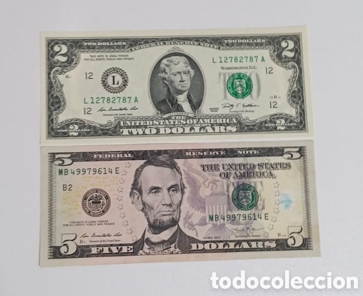 Billetes extranjeros: 2 billete dolares estados unidos 2 sin circular y 5 circulado original %