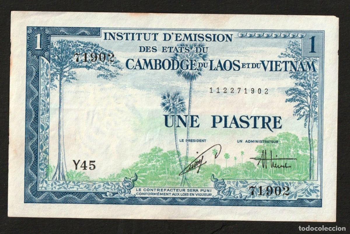 Billetes extranjeros: Indochina Francesa 1 Piastra ,sin fecha (1949) , P-54e EF