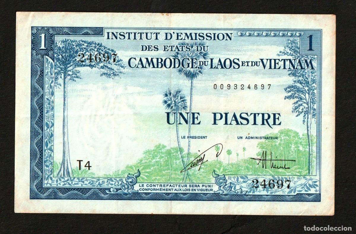 Billetes extranjeros: Indochina Francesa 1 Piastra ,sin fecha (1949) , P-54e VF+