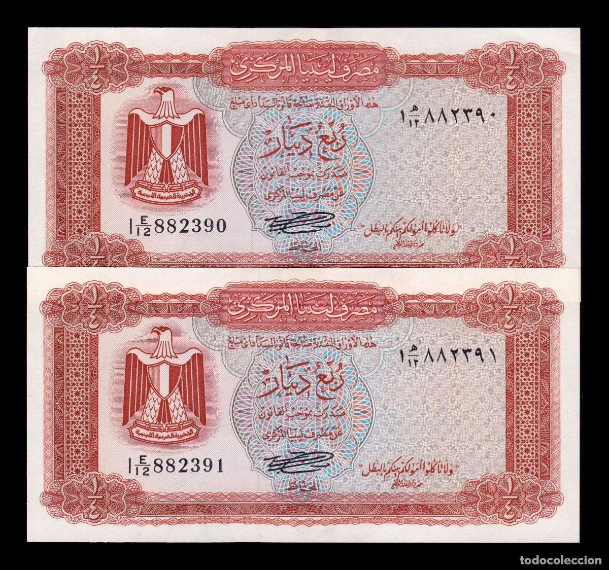 Billets internationaux: Libia Pareja correlativa 1/4 Dinar 1972 Pick 33b Ebc+/Sc- Xf+/aUnc
