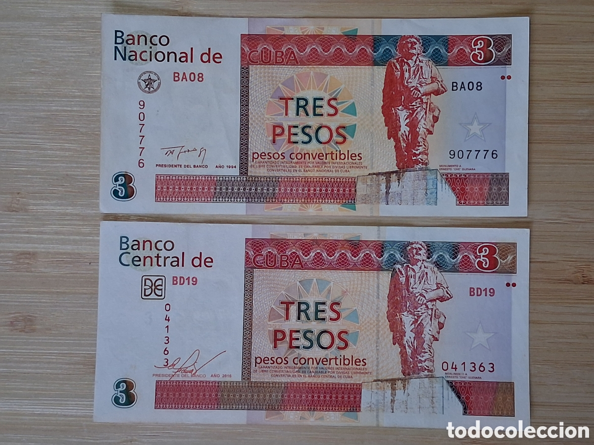 Billetes extranjeros: 2 Billetes Cuba 3 Pesos Convertibles 1994, 2016 SC-