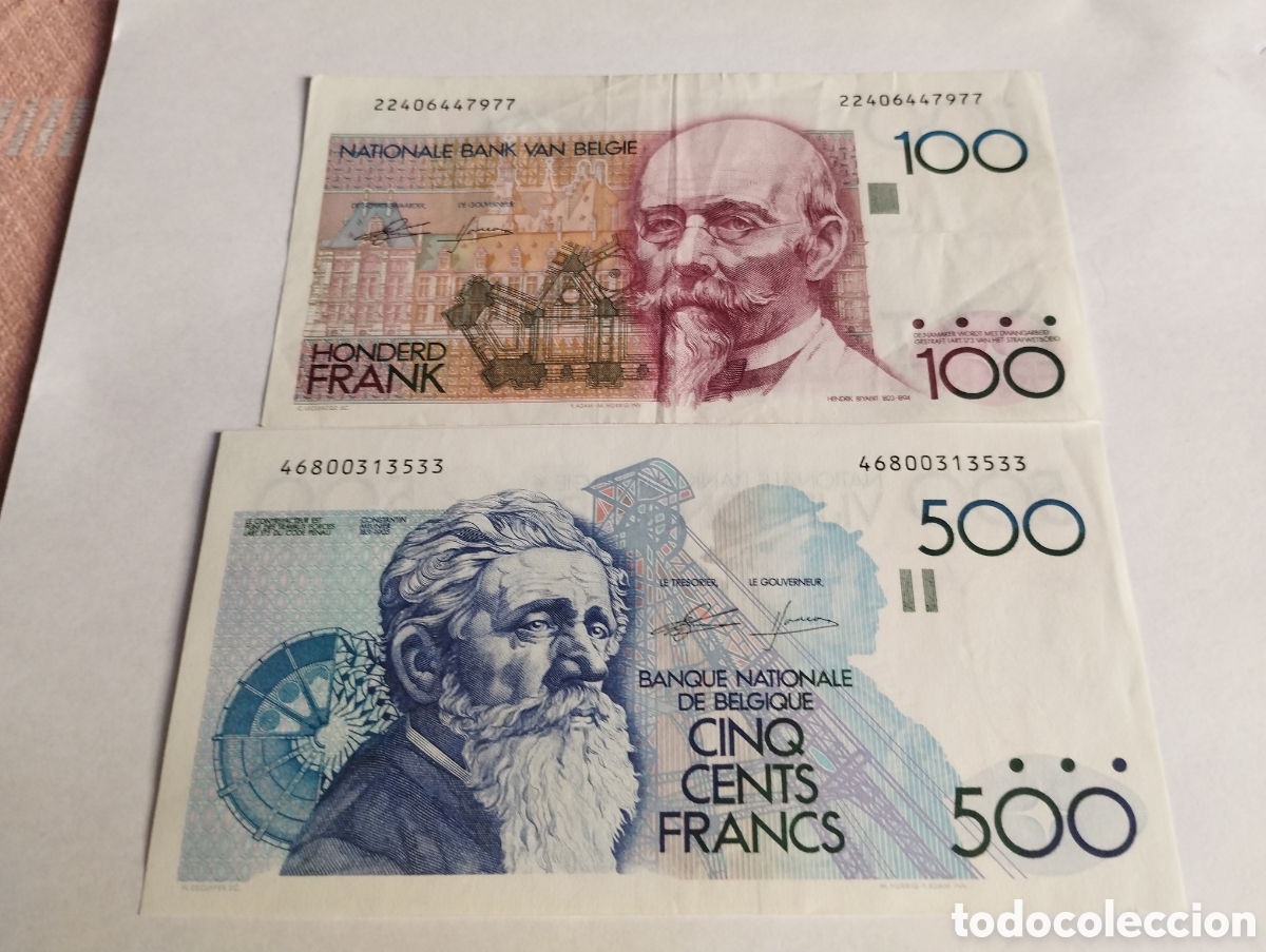 International Banknotes: Lote de 2 billetes de Belgica 100y500 francos