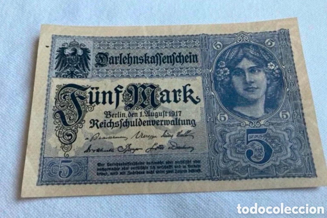 Notas Internacionais: Billete 5 marcos alemanes 1917
